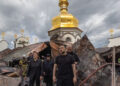 Zelensky inspects the ruins of the Lavra. Source: FB