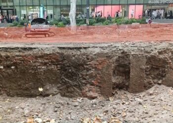 Archaeological remains discovered during rehabilitation works on Rustaveli Avenue in Tbilisi.