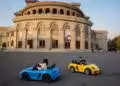 Children ride toy cars in Freedom Square in Yerevan in November 2021. Source: AP Photo/Pavel Golovkin